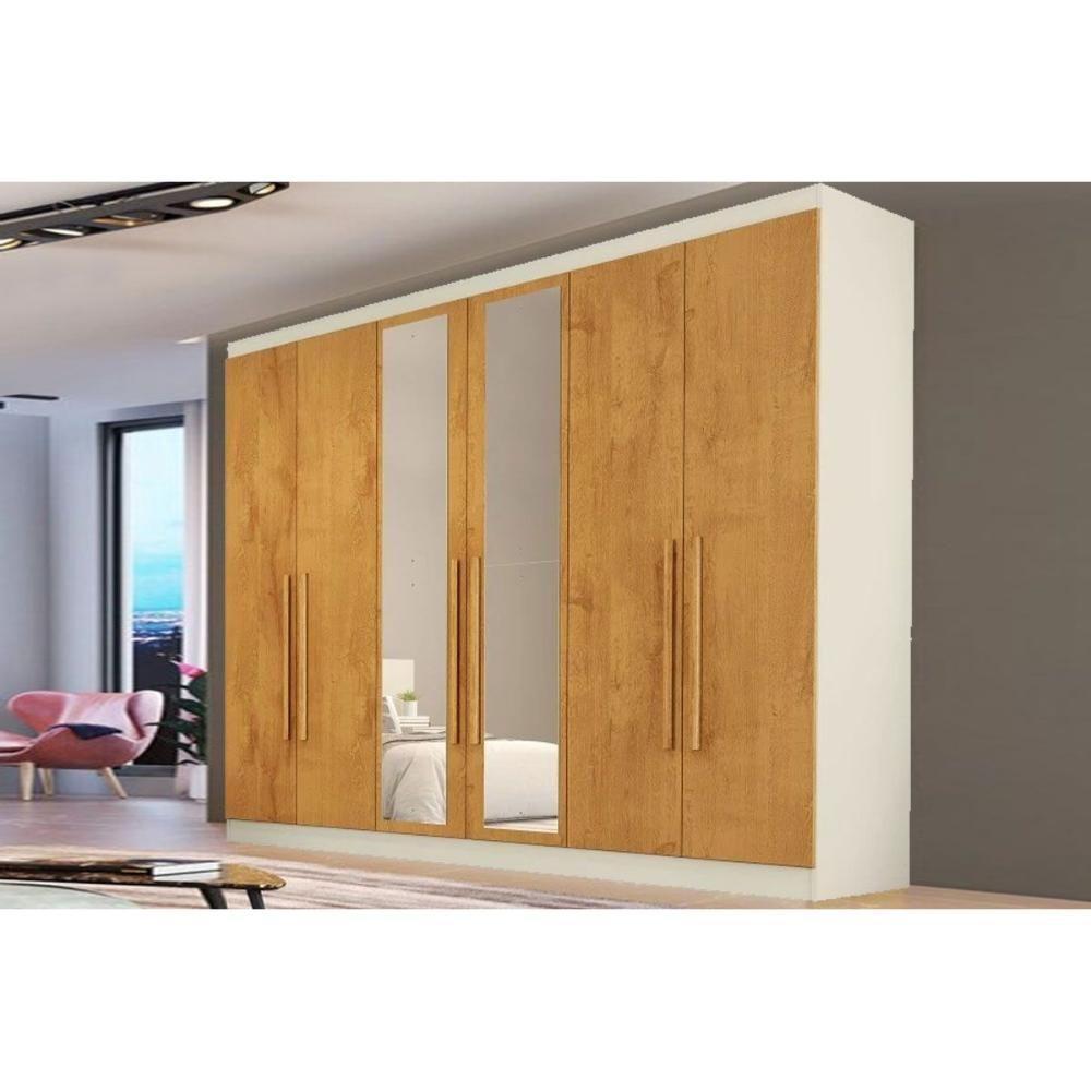 Guarda Roupa Casal 6 Portas (2 C/ Espelho) E 4 Gavetas Oslo Off White/peroba - Europa - 1