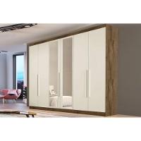 Guarda Roupa Casal 6 Portas (2 C/ Espelho) E 4 Gavetas Oslo Braúna/off White - Europa - 1