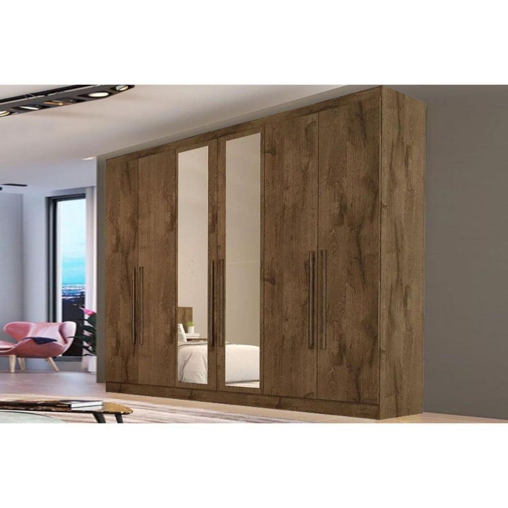 Guarda Roupa Casal 6 Portas (2 C/ Espelho) E 4 Gavetas Oslo Braúna - Europa - 1