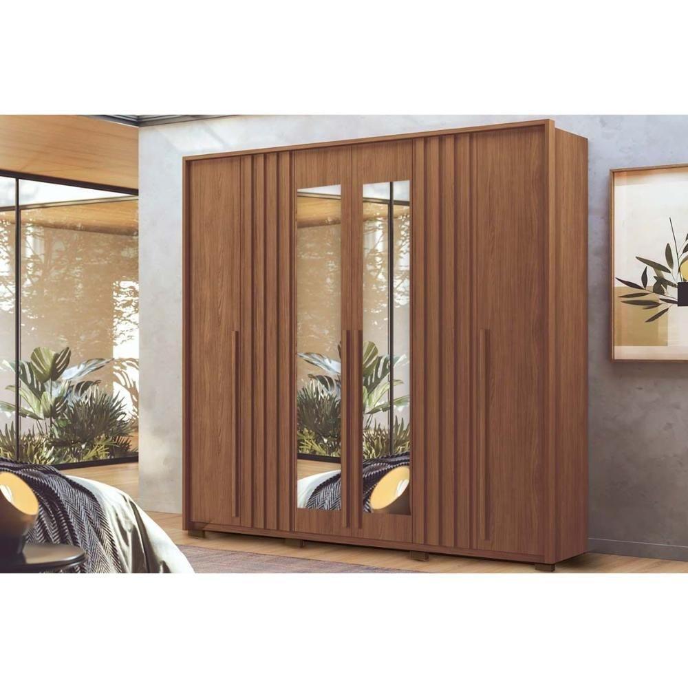 Guarda Roupa Casal 6 Portas (2 C/ Espelho) E 4 Gavetas C/ Pés Coimbra Jatobá - Santos Andirá - 1