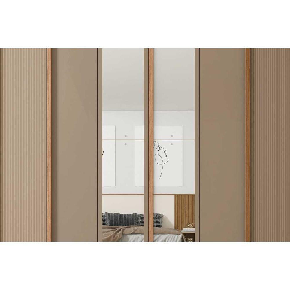 Guarda Roupa Casal 6 Portas (2 C/ Espelho) E 4 Gavetas Cleo Lux Freijo/sued Mr - Caemmun - 8