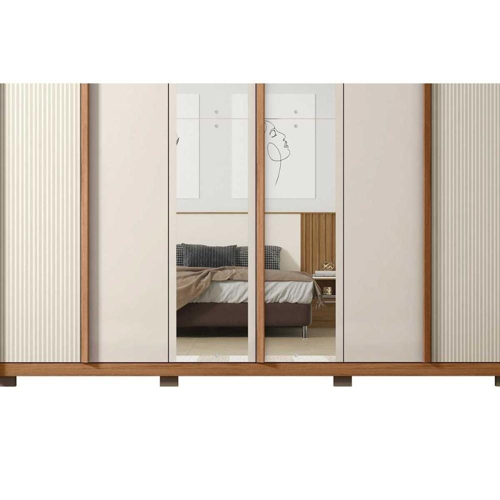Guarda Roupa Casal 6 Portas (2 C/ Espelho) E 4 Gavetas Cleo Lux Freijo/sued Mr - Caemmun - 9
