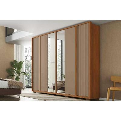 Guarda Roupa Casal Cleo Lux 6 Portas de Bater 4 Gavetas Freijo-Sued Mr MDP com Espelho