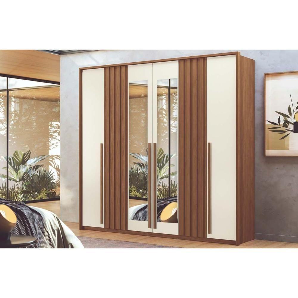 Guarda Roupa Casal 6 Portas (2 C/ Espelho) E 4 Gavetas Coimbra Jatoba/areia - Santos Andirá - 1