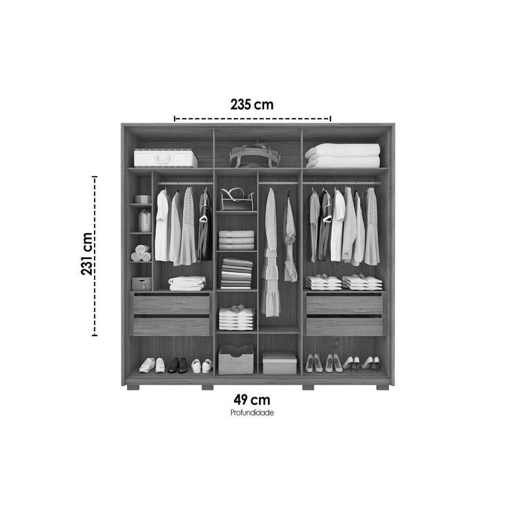 Guarda Roupa Casal 6 Portas (2 C/ Espelho) E 4 Gavetas Cleo Lux Freijo/off White Mr - Caemmun - 6