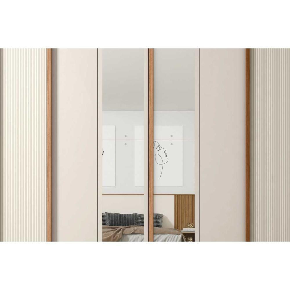 Guarda Roupa Casal 6 Portas (2 C/ Espelho) E 4 Gavetas Cleo Lux Freijo/off White Mr - Caemmun - 7