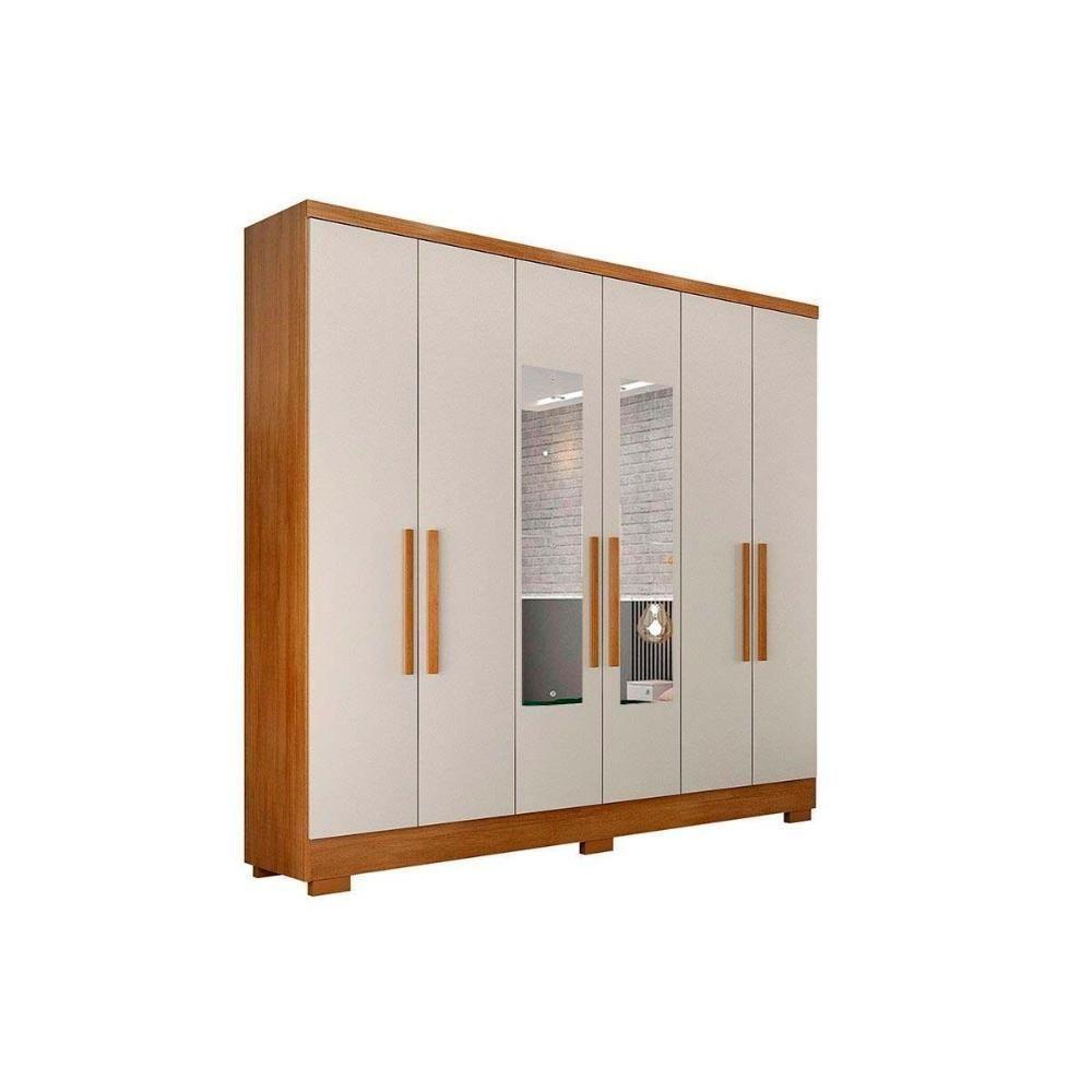 Guarda Roupa Casal 6 Portas (2 C/ Espelho) E 4 Gavetas C/ Pés Milly/veneza Cumaru/fendi 25 - Novo Horizonte - 1