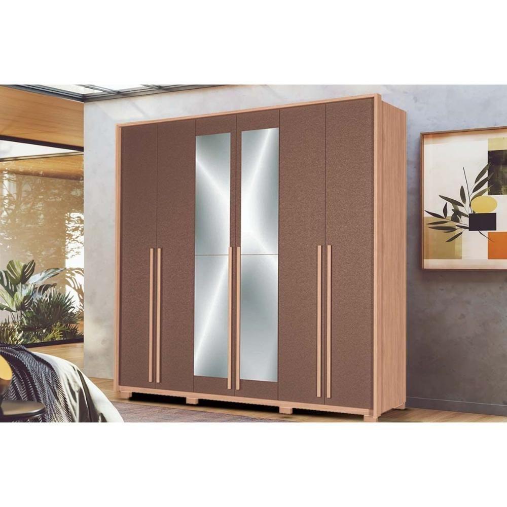 Guarda Roupa Casal 6 Portas (2 C/ Espelho) E 4 Gavetas C/ Pés Genova Wood/terracota - Santos Andirá - 1