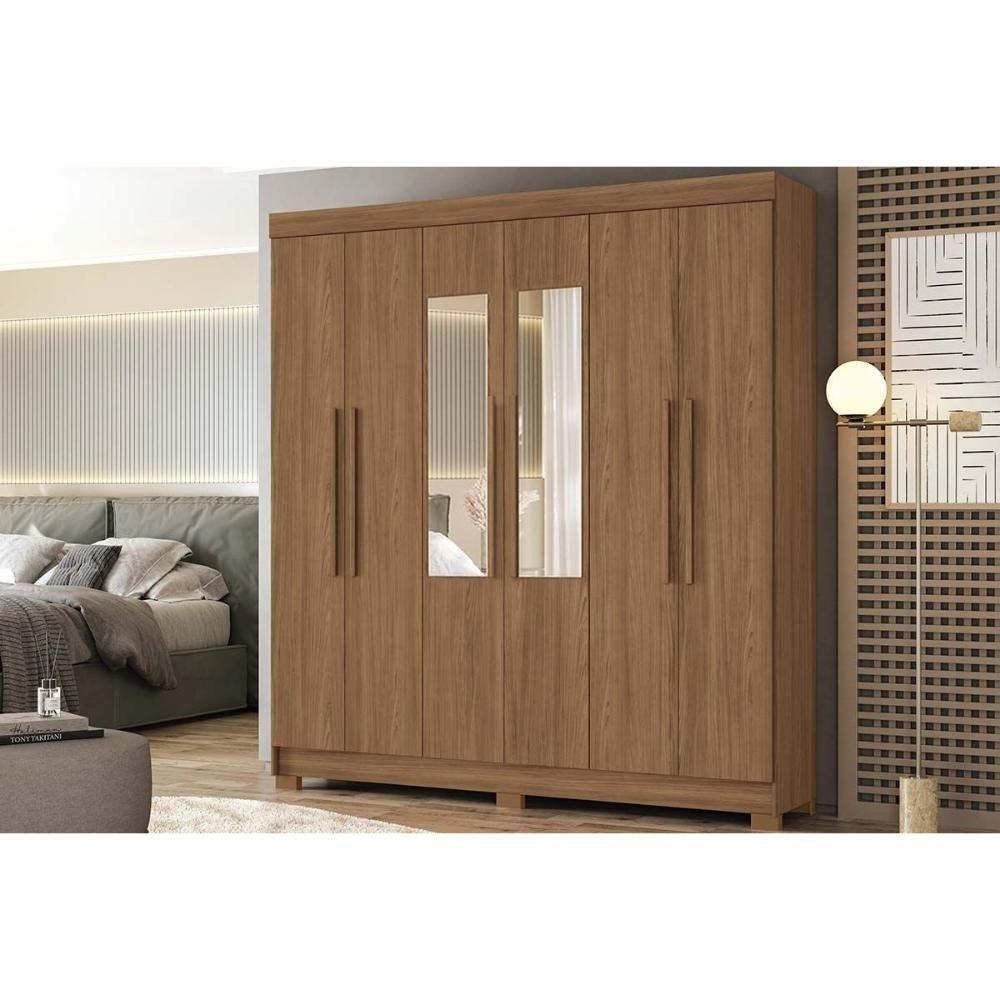 Guarda Roupa Casal 6 Portas (2 C/ Espelho) E 2 Gavetas C/ Pés Toledo Jatobá - Santos Andirá - 1