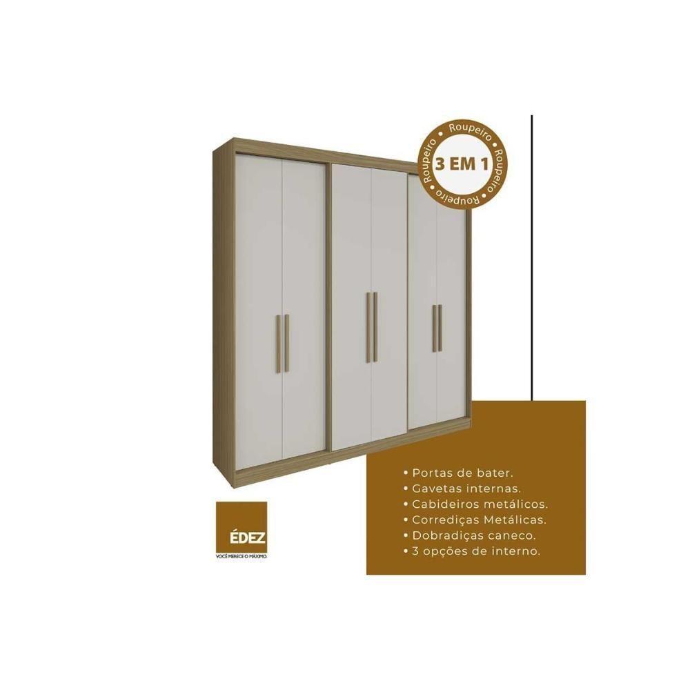 Guarda Roupa Casal 6 Portas (2 C/ Espelho) E 2 Gavetas Ph 1804 Cedro/off White - Herval - 3