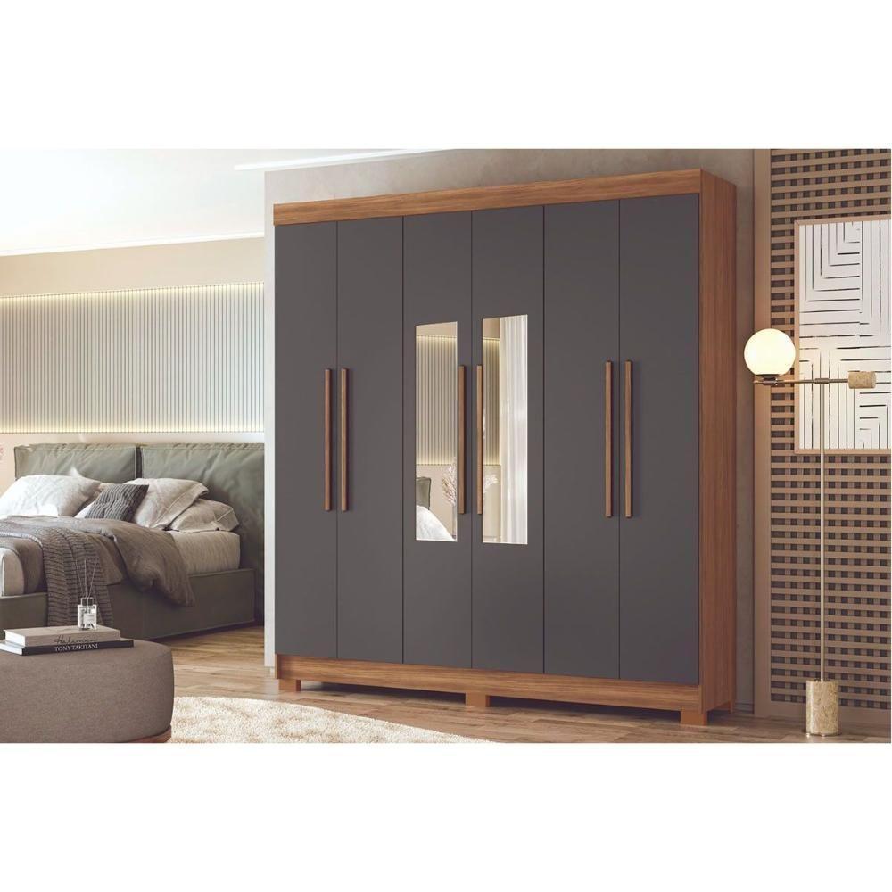 Guarda Roupa Casal 6 Portas (2 C/ Espelho) E 2 Gavetas C/ Pés Toledo Jatobá/grafite - Santos Andirá - 1