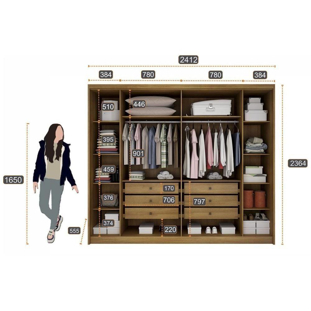 Guarda Roupa Casal 6 Portas (2 C/ Espelho E 2 Ripadas) E 6 Gavetas Bolonha/santoro Cumaru/fendi 25 - Novo Horizonte - 7