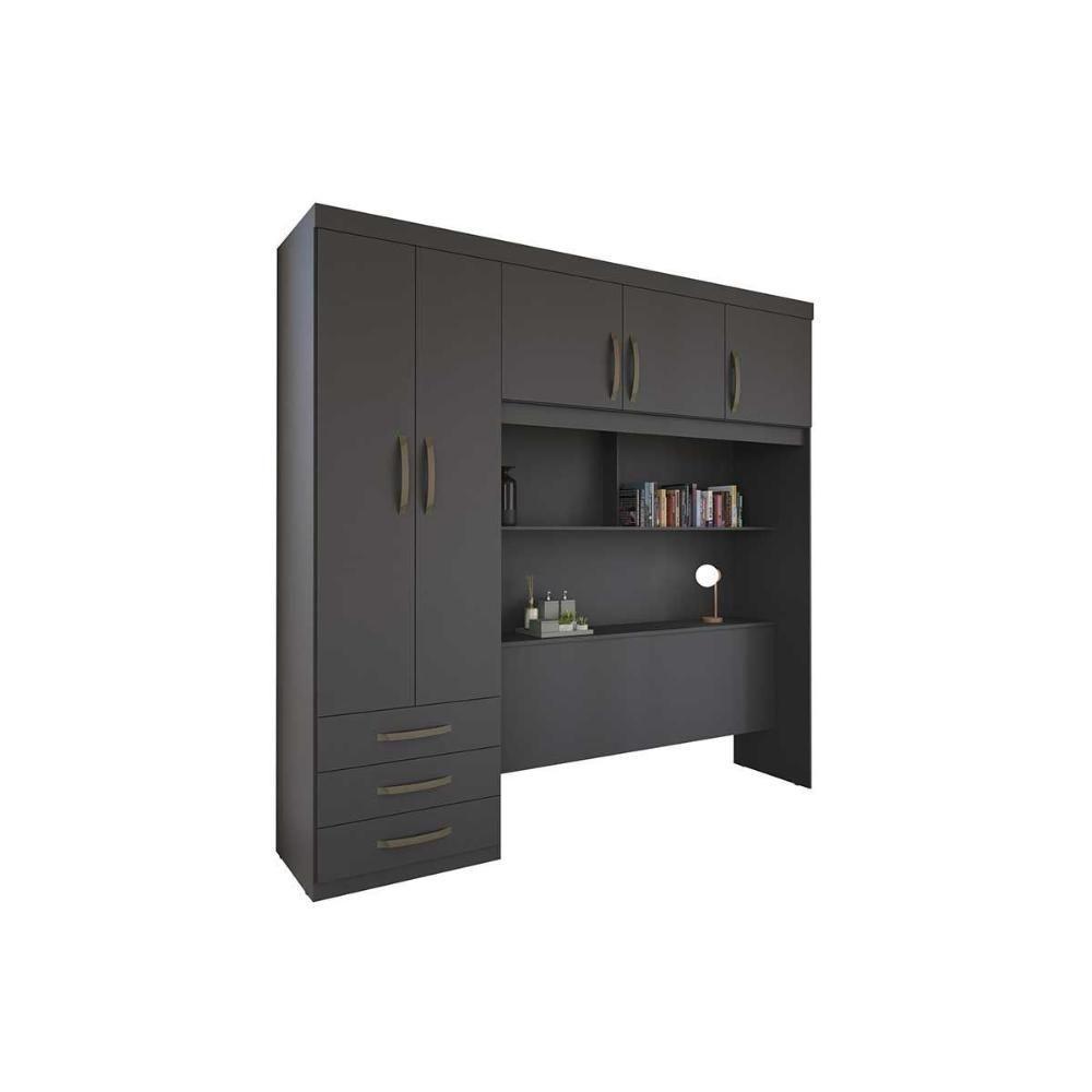 Guarda Roupa Casal 5 Portas E 3 Gavetas C/ Cama Ph 1801 Grafite - Herval - 1