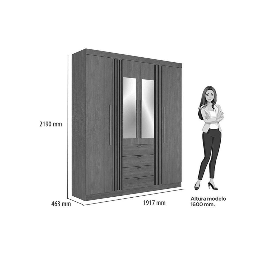 Guarda Roupa Casal 4 Portas (2 C/ Espelho) E 4 Gavetas Aurora 4.4 Jatobá - Santos Andirá - 4