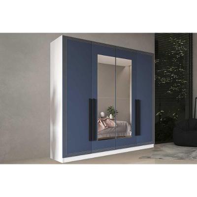 Guarda Roupa Casal 4 Portas (2 C/ Espelho) E 4 Gavetas Valência Branco/azul - Politorno