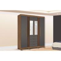 Guarda Roupa Casal 4 Portas (2 C/ Espelho) E 4 Gavetas C/ Pés Aurora 4.4 Jatobá/grafite - Santos Andirá - 1