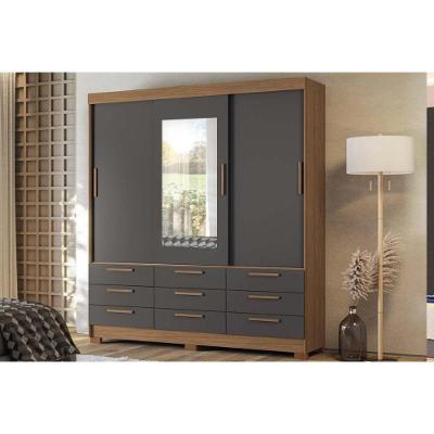 Guarda Roupa Casal Morretes 3.9 3 Portas de Correr 9 Gavetas Jatobá-Grafite Santos Andirá