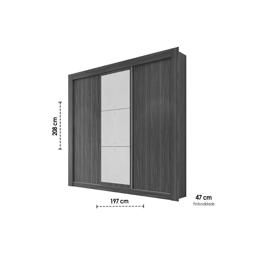 Guarda Roupa Casal 3 Portas De Correr C/ Espelho E 2 Gavetas Ph 1681 Branco - Herval - 2