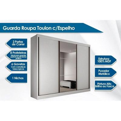 Guarda Roupa Casal 3 Portas De Correr (1 C/ Espelho) E 6 Gavetas Toulon/sonetto Plus Neve - Novo Horizonte