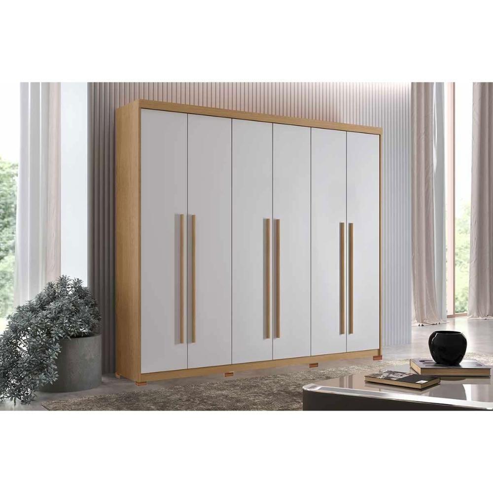 Guarda Roupa Casal 6 Portas (4 Frisadas) E 2 Gavetas C/ Pés Hawaii Naturale - Rufato - 1