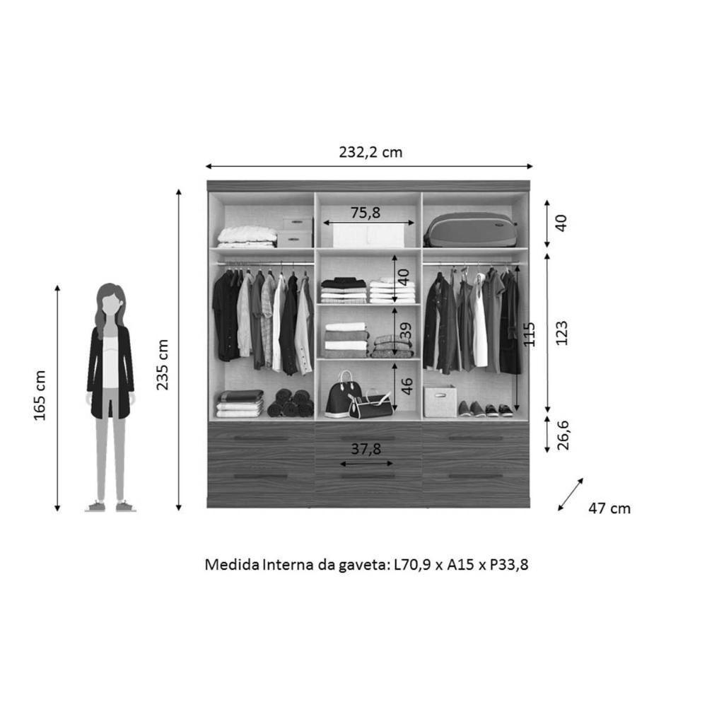 Guarda Roupa Casal 6 Portas (2 C/ Espelho) E 6 Gavetas Ph 1691 Cedro - Herval - 2