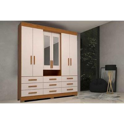 Guarda Roupa Casal Débora 6 Portas de Abrir 9 Gavetas Cinamomo-Off White MDF ACP Móveis