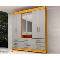 Guarda Roupa Casal 6 Portas (2 C/ Espelho) E 9 Gavetas Débora Cinamomo/off White - Acp - 6