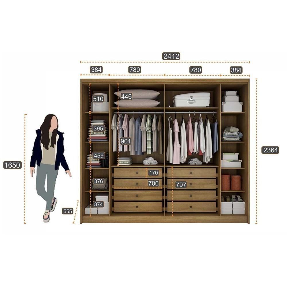 Guarda Roupa Casal 6 Portas (2 Ripadas) E 8 Gavetas Bolonha/santoro Cumaru/fendi 25 - Novo Horizonte - 2