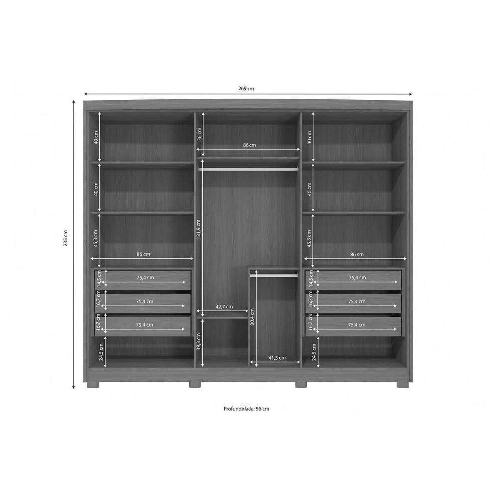 Guarda Roupa Casal 6 Portas (2 C/ Espelho) E 6 Gavetas Cb01n566 Nogueira/macadamia - Kappesberg - 5