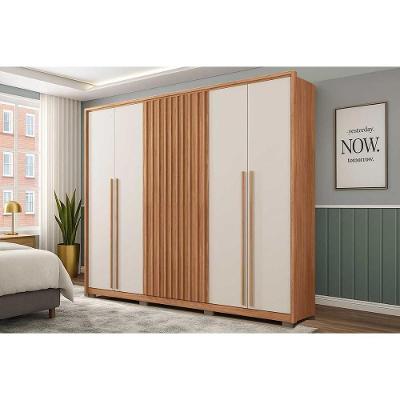 Guarda Roupa Casal 6 Portas (2 Ripadas) E 4 Gavetas New Comodus Freijo/off White - Caemmun