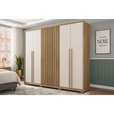 Guarda Roupa Casal 6 Portas (2 Ripadas) E 4 Gavetas New Comodus Buriti/off White - Caemmun