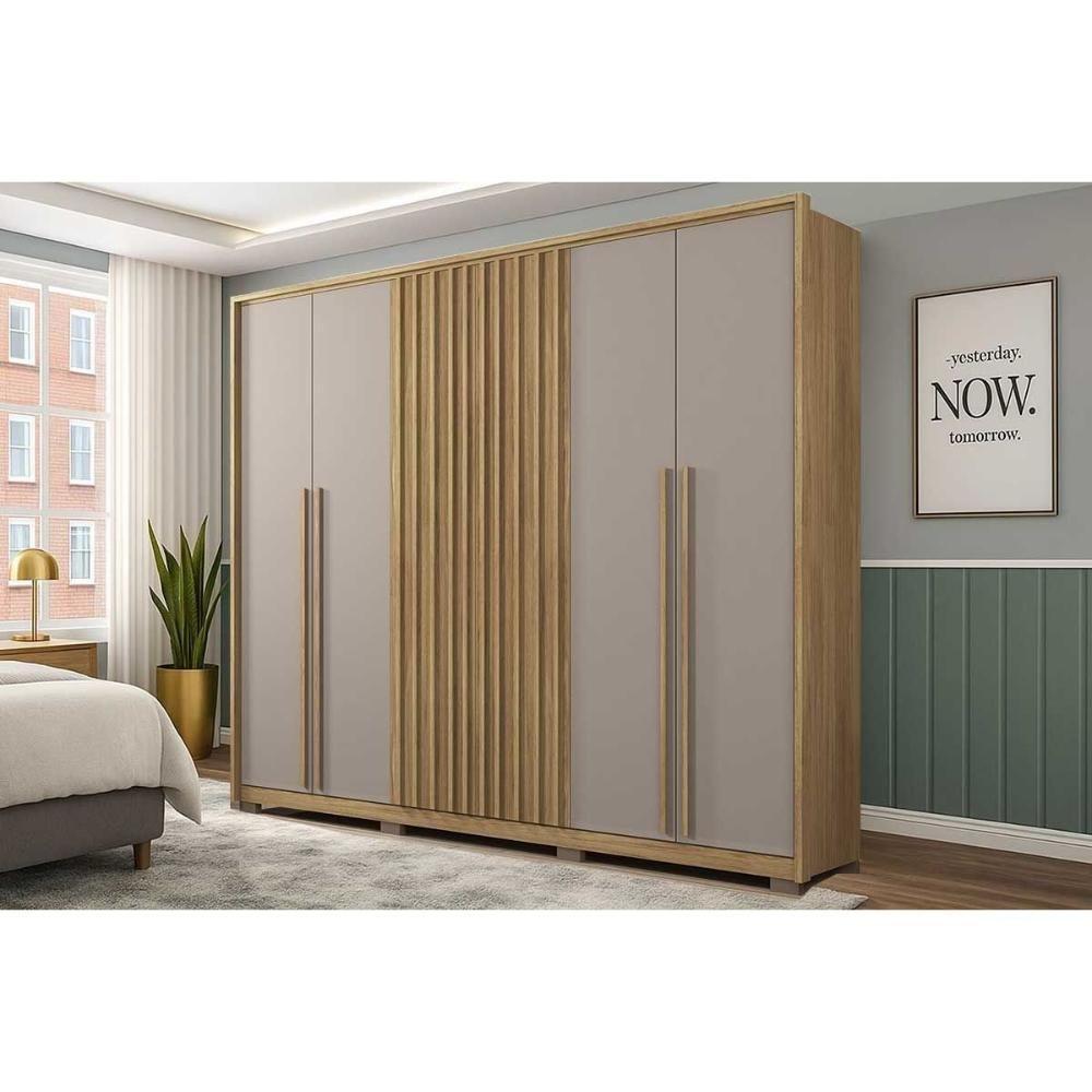 Guarda Roupa Casal 6 Portas (2 Ripadas) E 4 Gavetas New Comodus Buriti/fendi - Caemmun - 1