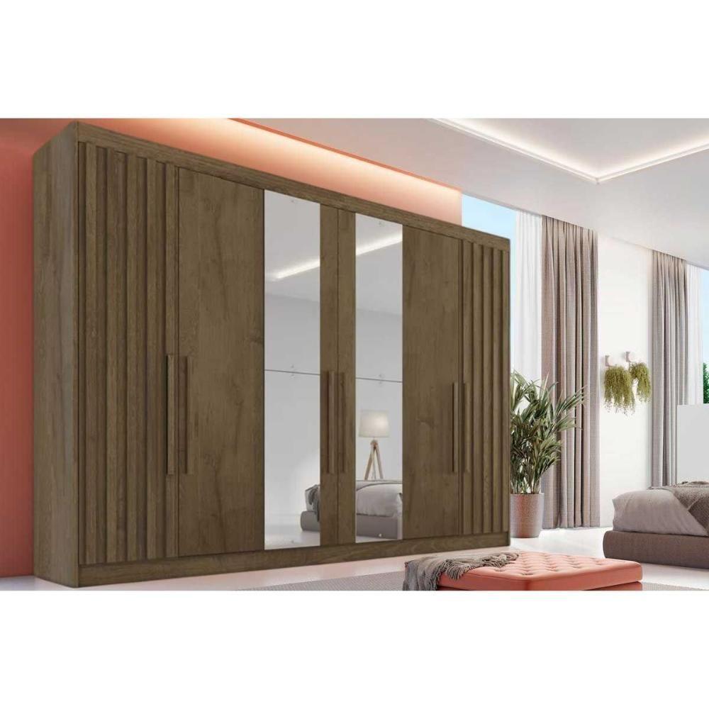 Guarda Roupa Casal 6 Portas (2 Ripadas E 2 C/ Espelho) E 6 Gavetas Potente Braúna - Europa - 1