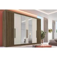 Guarda Roupa Casal 6 Portas (2 Ripadas E 2 C/ Espelho) E 6 Gavetas Potente Braúna/off White - Europa - 1