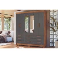 Guarda Roupa Casal 6 Portas (2 C/ Espelho) E 9 Gavetas C/ Pés Colombo 6.9 Jatobá/grafite - Santos Andirá - 1