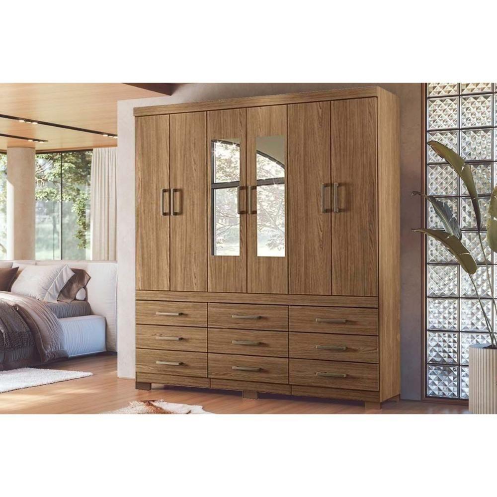 Guarda Roupa Casal 6 Portas (2 C/ Espelho) E 9 Gavetas C/ Pés Colombo 6.9 Jatobá - Santos Andirá - 1