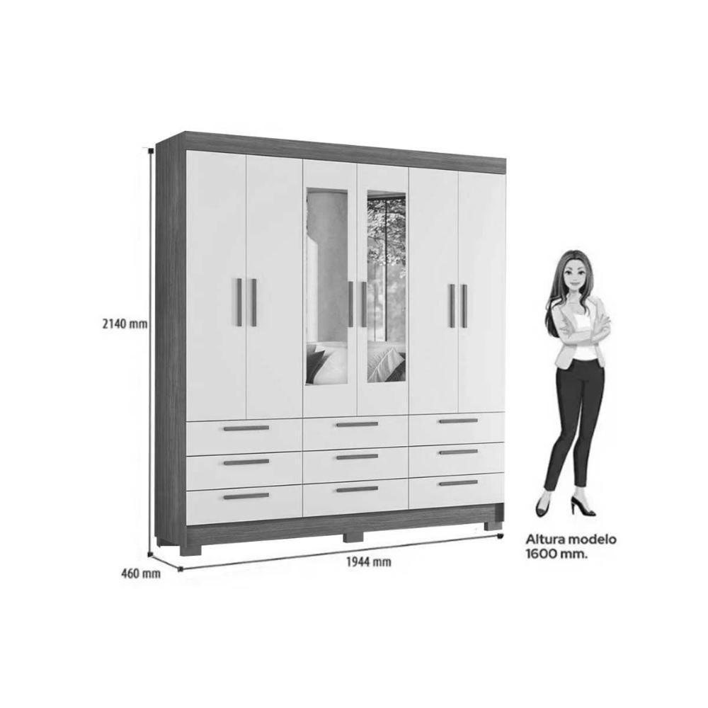 Guarda Roupa Casal 6 Portas (2 C/ Espelho) E 9 Gavetas C/ Pés Colombo 6.9 Jatobá - Santos Andirá - 8