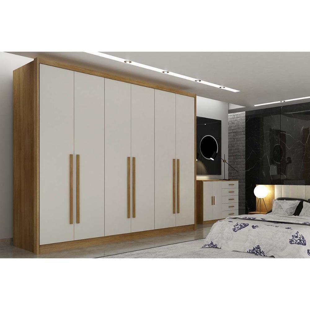 Guarda Roupa Casal 6 Portas (2 C/ Espelho) E 8 Gavetas Bandeira/himalaia Cumaru/fendi 25 - Novo Horizonte - 1