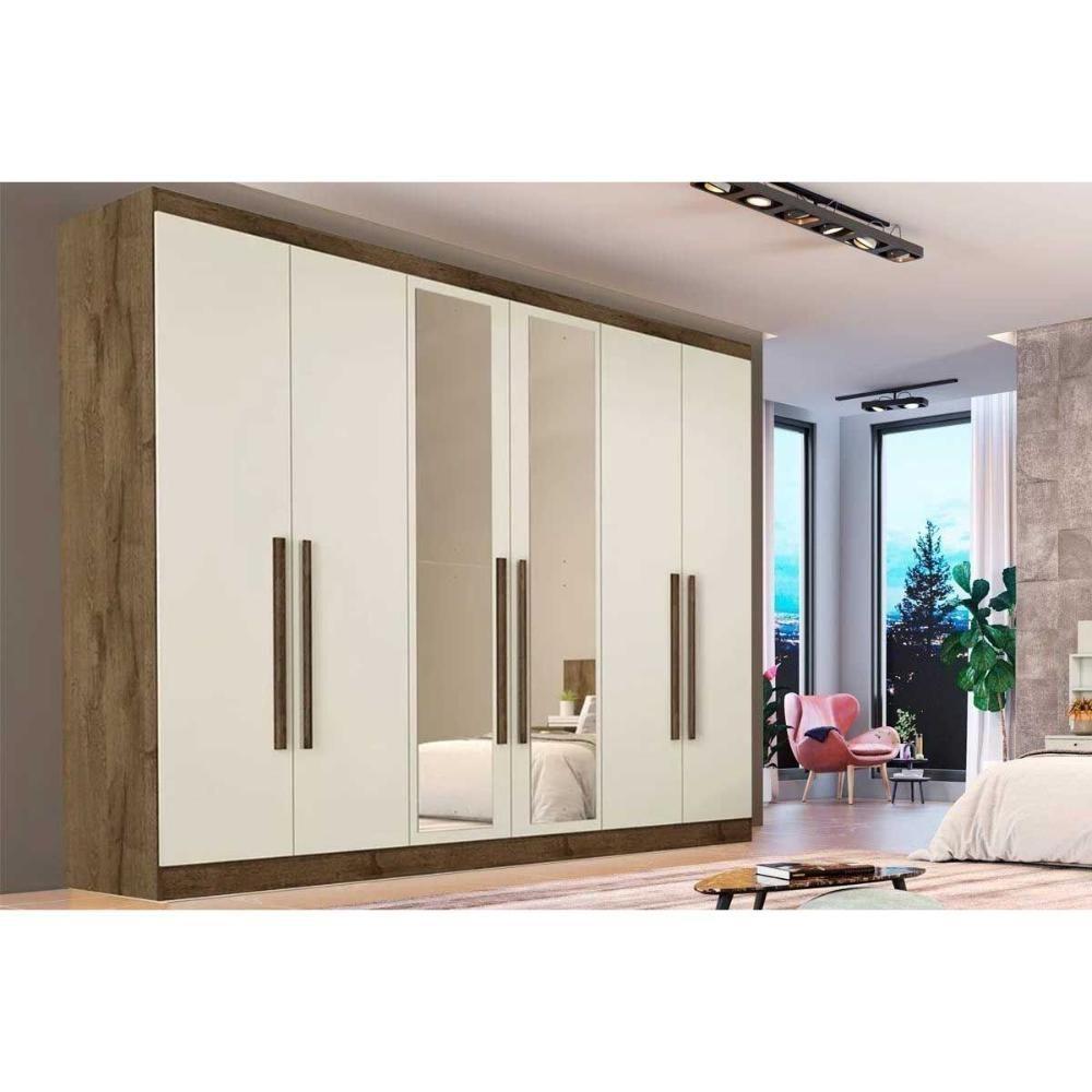 Guarda Roupa Casal 6 Portas (2 C/ Espelho) E 6 Gavetas Oslo Braúna/off White - Europa - 1