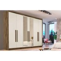 Guarda Roupa Casal 6 Portas (2 C/ Espelho) E 6 Gavetas Oslo Braúna/off White - Europa - 1