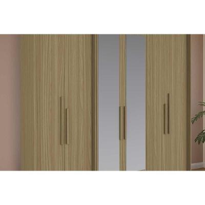 Guarda Roupa Casal PH 18041 6 Portas de Correr 2 Gavetas Cedro-fendi MDF com Espelho