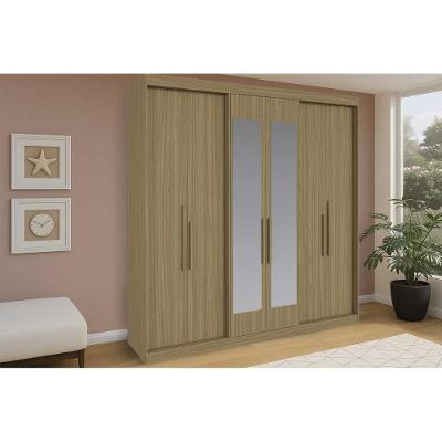 Guarda Roupa Casal Ph 18041 Cedro 6 Portas de Correr 2 Gavetas Cedro MDF com Espelho