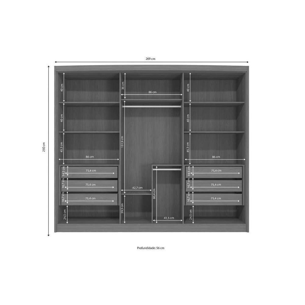 Guarda Roupa Casal 6 Portas (2 C/ Espelho) E 6 Gavetas Cb02n566 Nogueira/macadamia - Kappesberg - 3