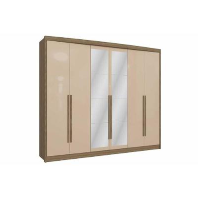 Guarda Roupa Casal 6 Portas (2 C/ Espelho) E 6 Gavetas Cb02n566 Nogueira/macadamia - Kappesberg
