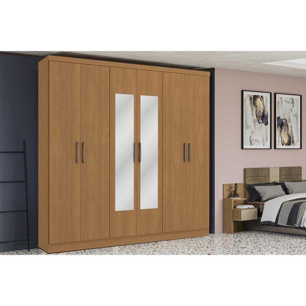Guarda Roupa Casal 6 Portas (2 C/ Espelho) E 3 Gavetas J559 Canela - Kappesberg - 1