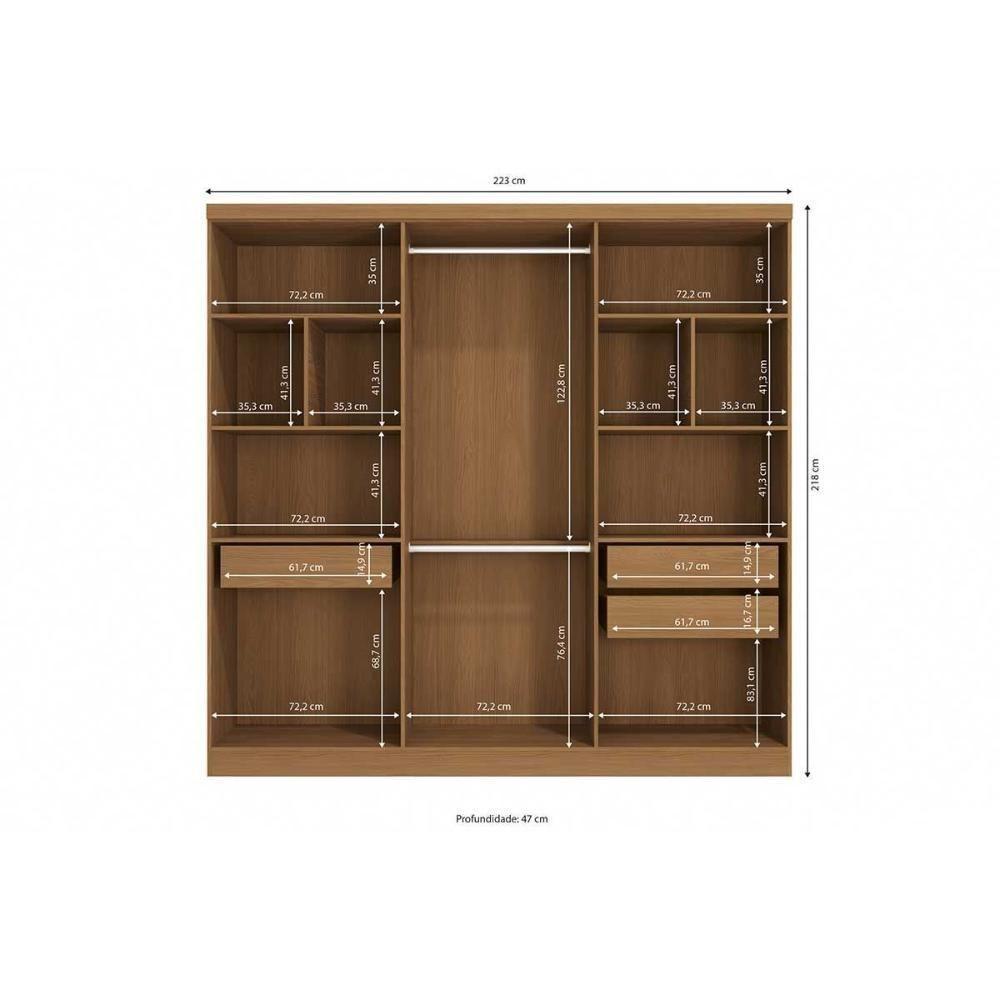 Guarda Roupa Casal 6 Portas (2 C/ Espelho) E 3 Gavetas J559 Canela - Kappesberg - 2