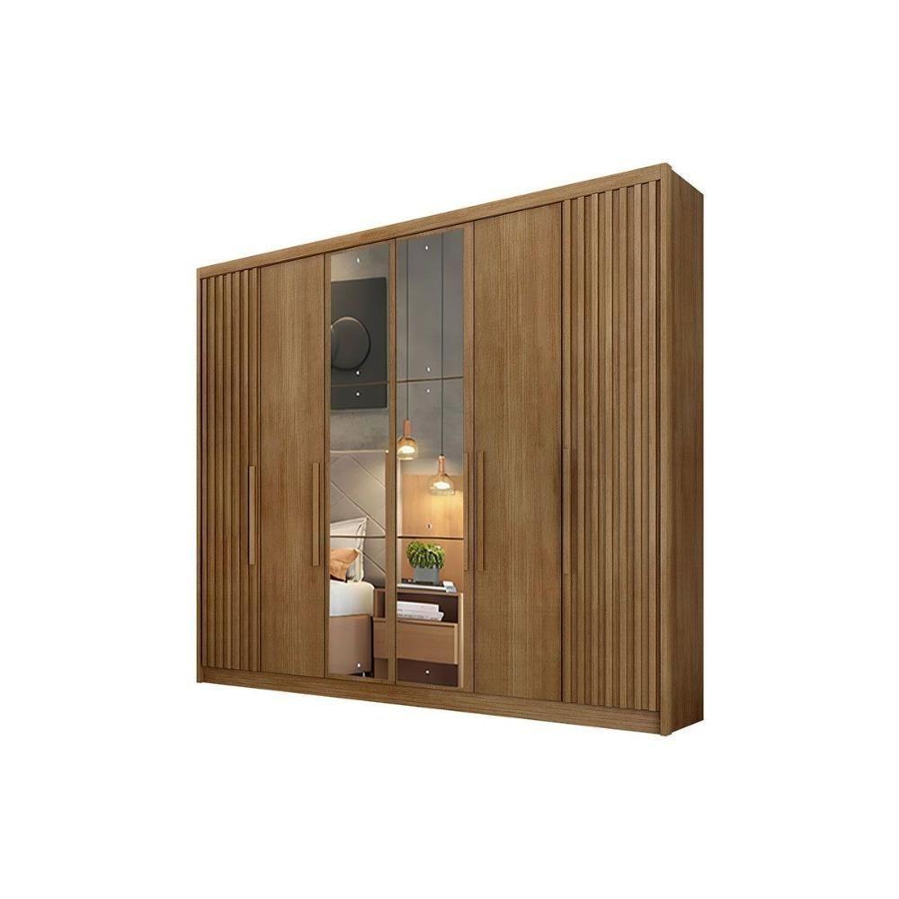 Guarda Roupa Casal 6 Portas (2 C/ Espelho E 2 Ripadas) E 8 Gavetas Bolonha/santoro Cumaru 23 - Novo Horizonte - 1