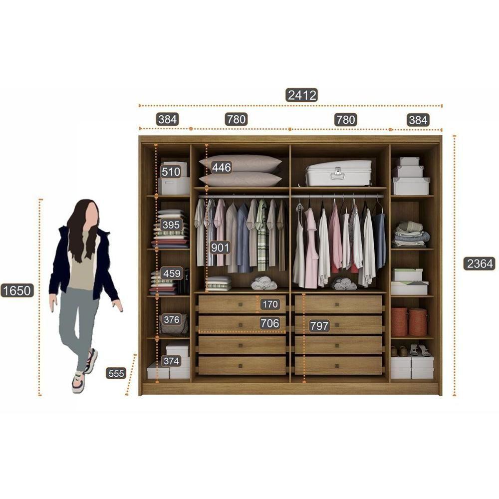 Guarda Roupa Casal 6 Portas (2 C/ Espelho E 2 Ripadas) E 8 Gavetas Bolonha/santoro Cumaru 23 - Novo Horizonte - 5