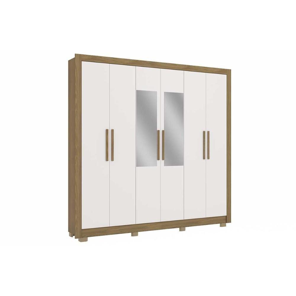 Guarda Roupa Casal 6 Portas (2 C/ Espelho) E 2 Gavetas Cb01m569 Nogueira/branco - Kappesberg - 1