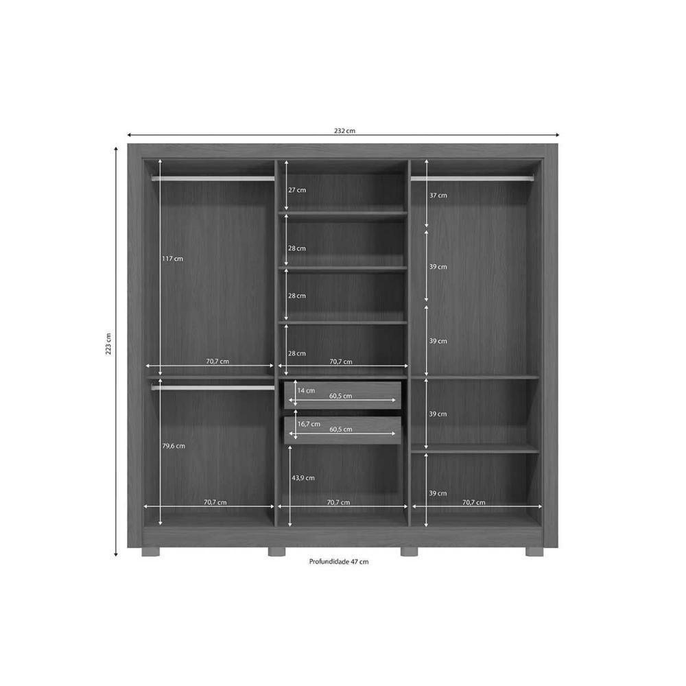 Guarda Roupa Casal 6 Portas (2 C/ Espelho) E 2 Gavetas Cb01m569 Nogueira/branco - Kappesberg - 2